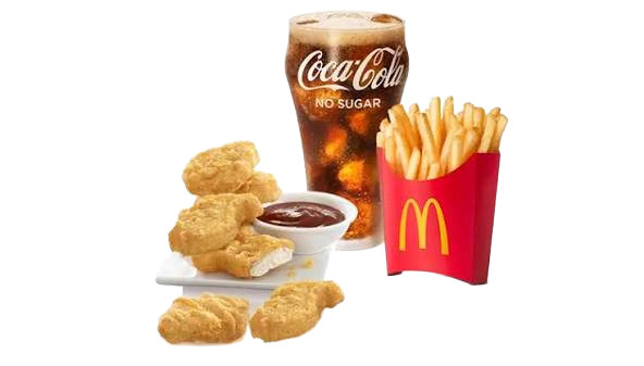 Nuggets (6 pcs chicken nuggets chips can of soft drink)