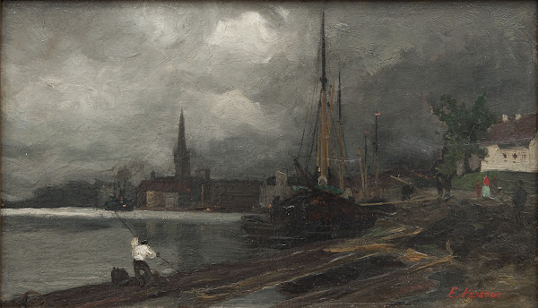 City view with harbor Study