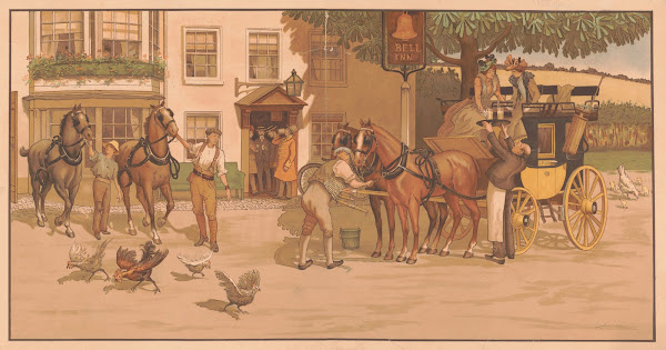 Exchanging horses at the Bell Inn 1890