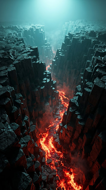 Dark Cracked Rocks over Glowing Magma 3D Render - Free mobile Wallpaper