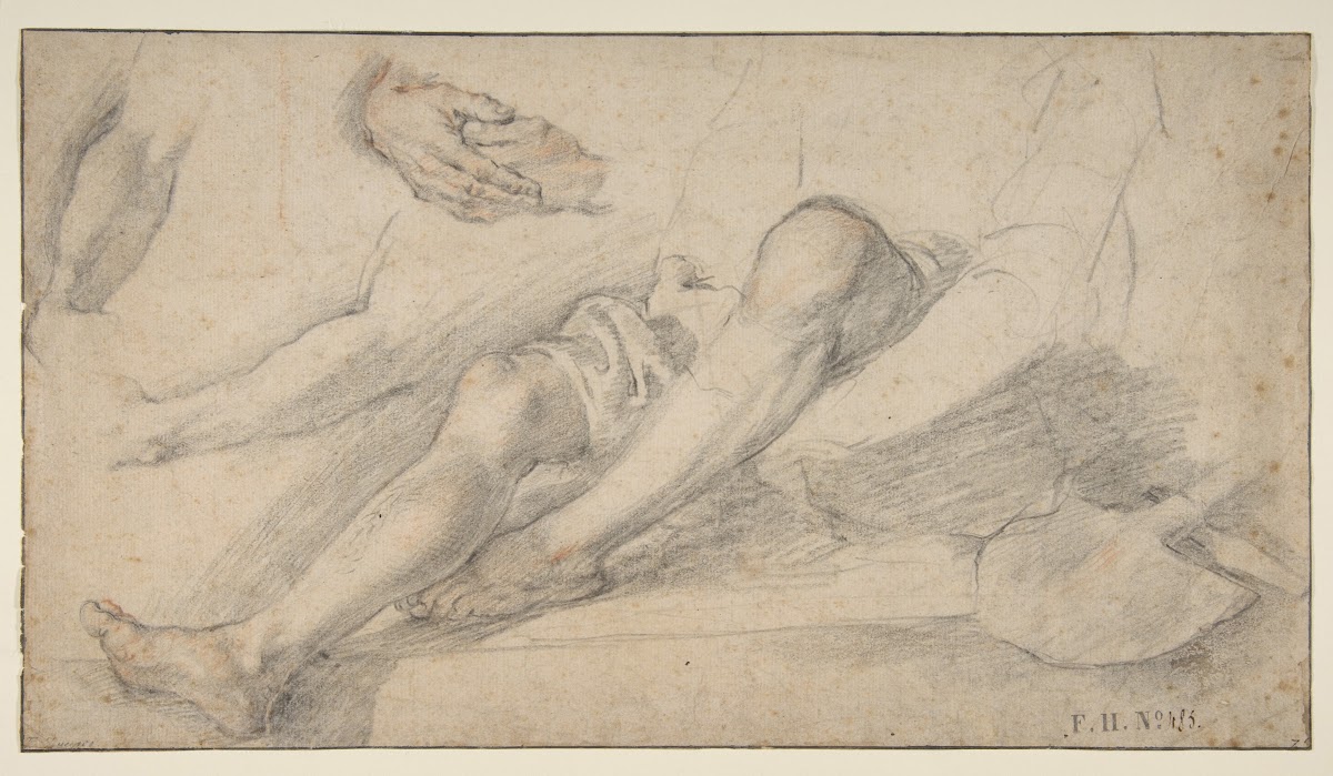 Studies for a Seated Figure of a Man with a Shovel ca 1603