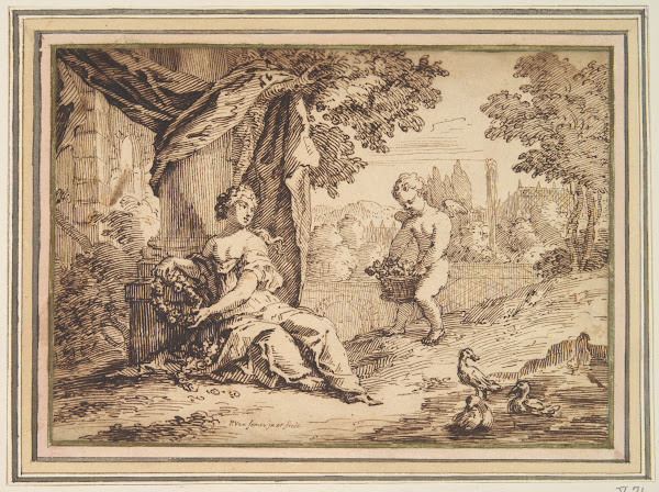 Women Seated beneath Pillar withPutto midlate 17thcentury