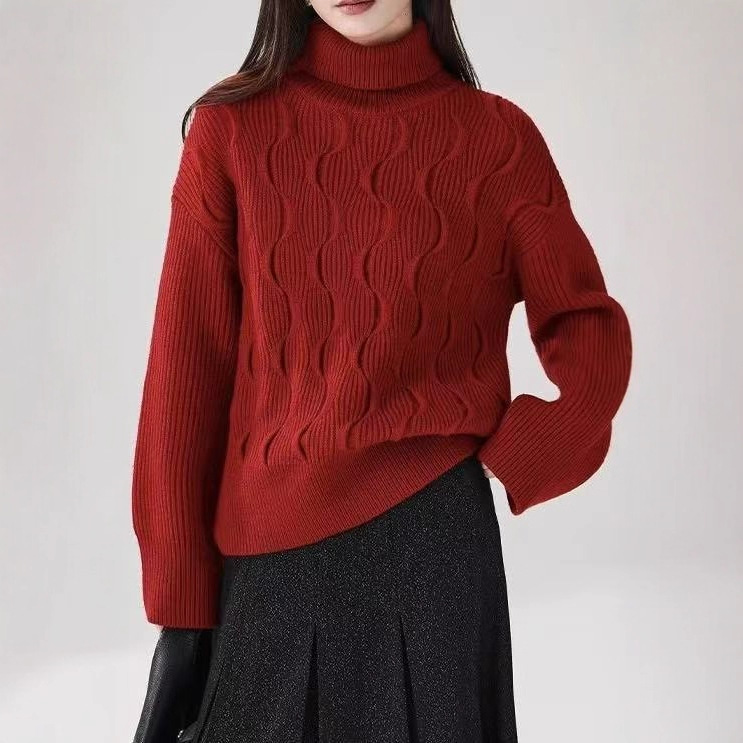 Lined knitted sweater with high collar