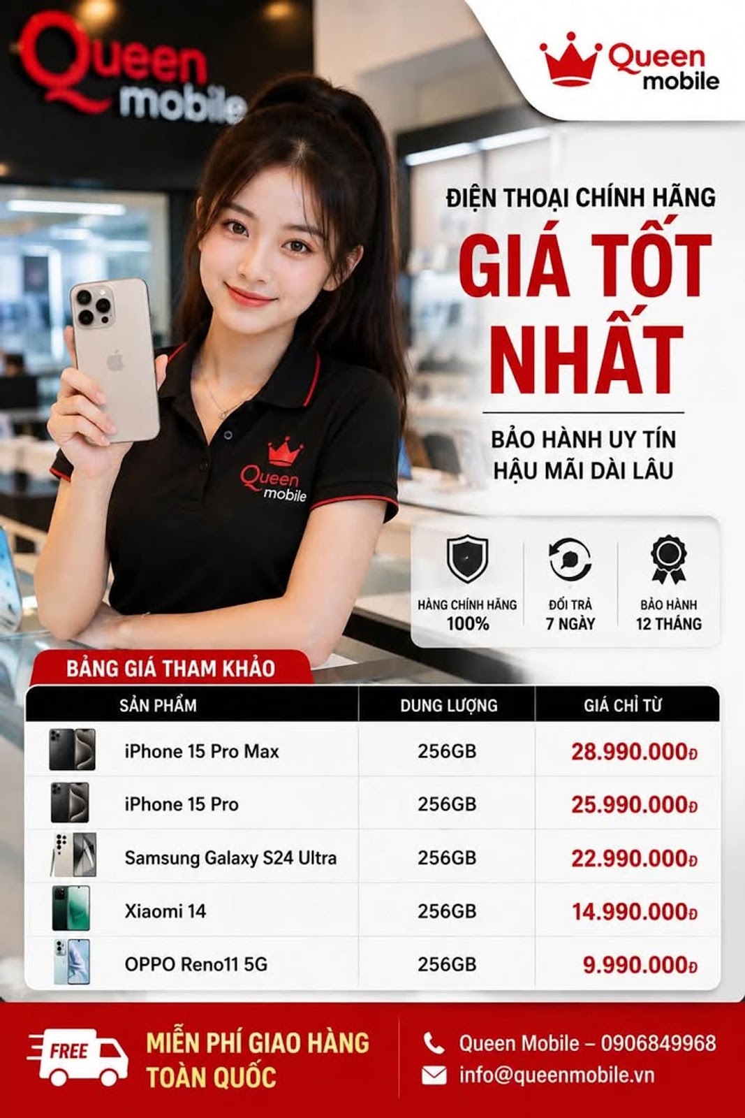 Điện thoại chính hãng giá tốt tại Queen Mobile – Hỗ trợ mua trả góp