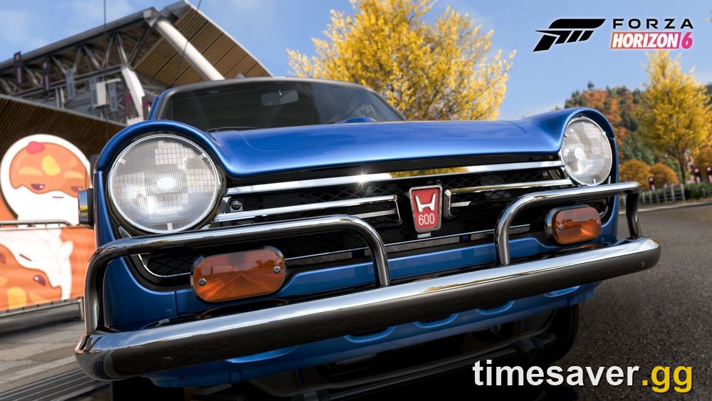 The 1970 Honda N600, the 80-point new-to-Horizon series reward car in Forza Horizon 6 Series 4, on a Japanese festival road