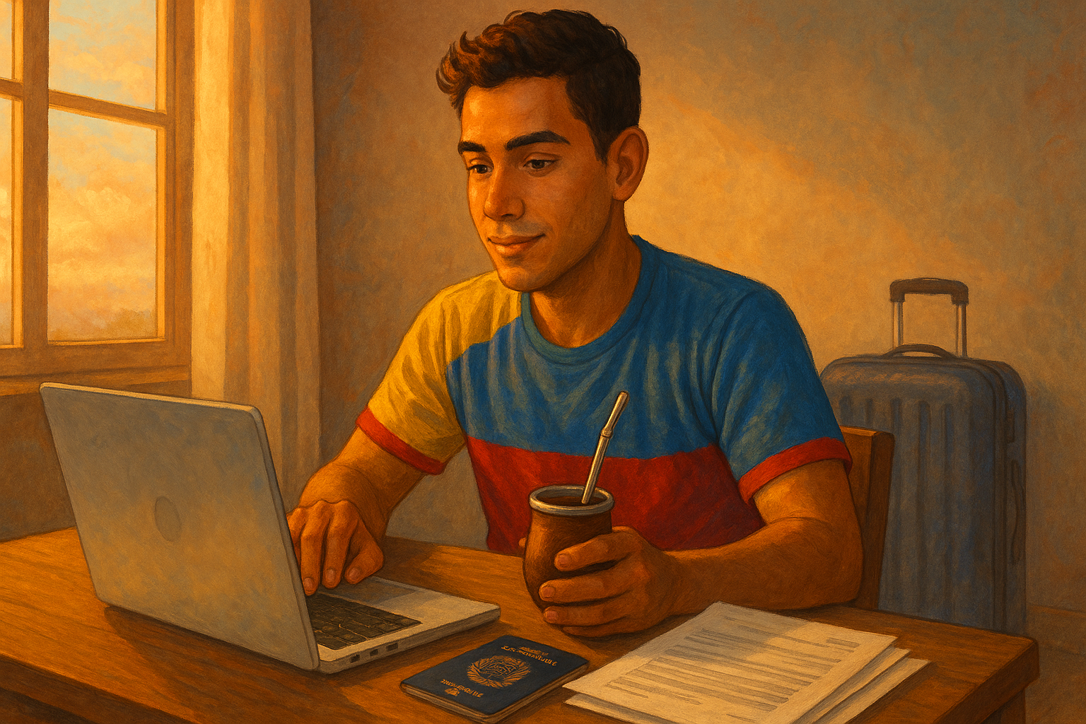 Venezolano revisando requisitos de apostilla y trámites migratorios
