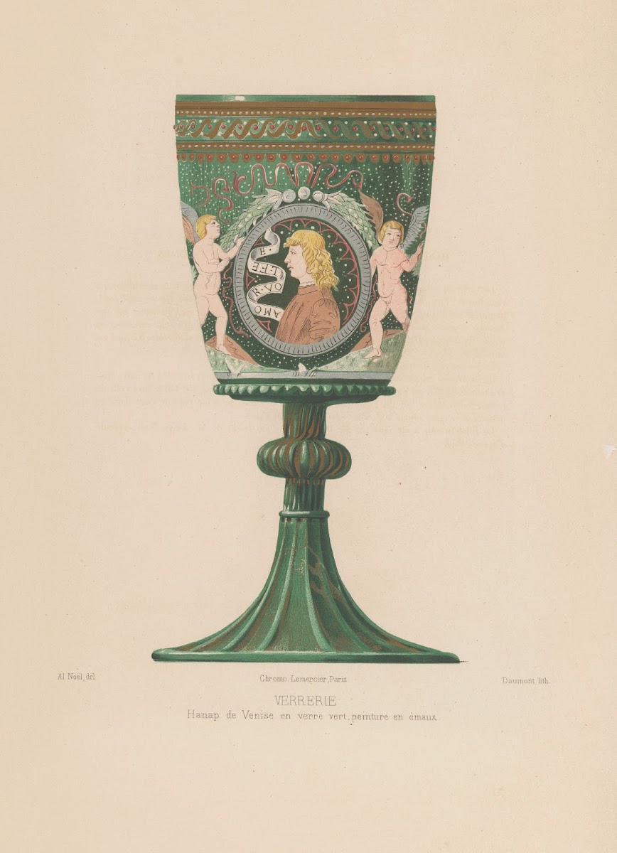 Hamap de Venise en verre vert peinture en émaux 1859 1864
