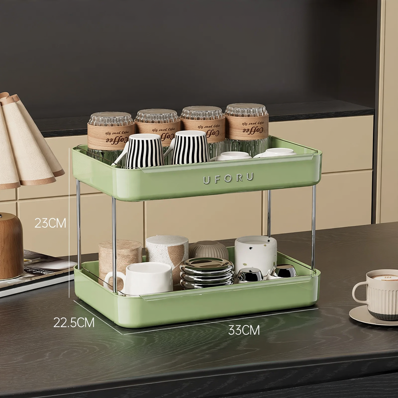 Desk organizer for cups with drip tray, multi-tiered