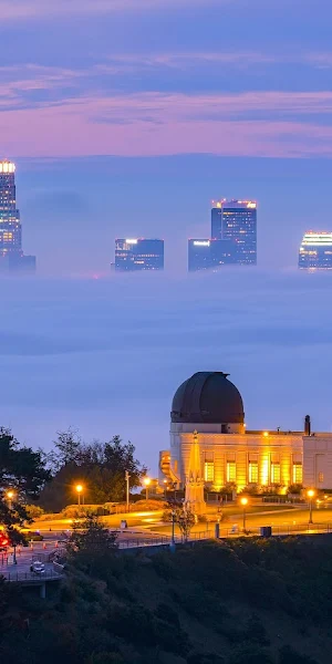 Griffith Observatory, Los Angeles, Cityscape, Fog 5K Wallpaper Background