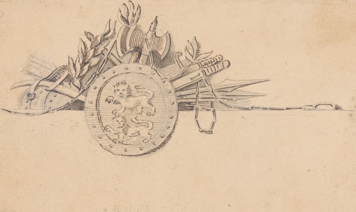 Vignette of weapons and a shield 1809 1844