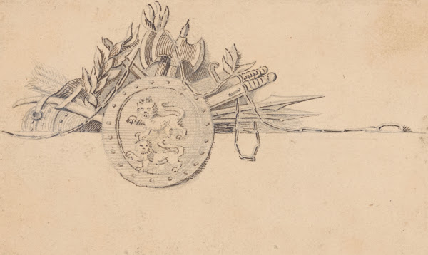 Vignette of weapons and a shield 1809 1844