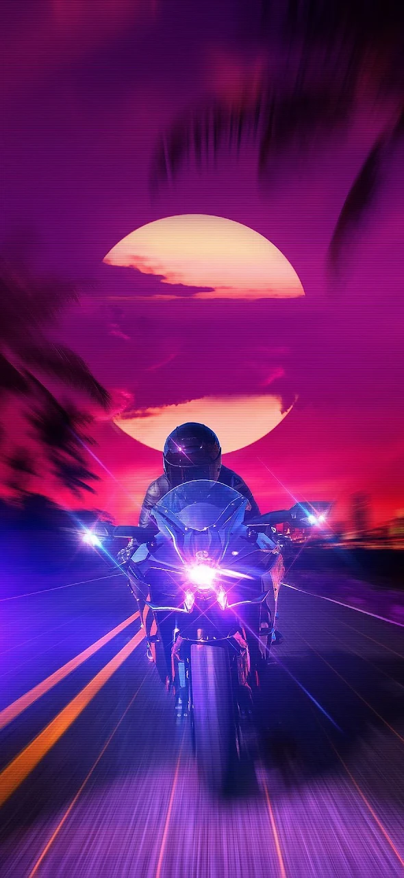 Cyberpunk, Vaporwave, Apples, Motorcycle, Magenta Full HD iPhone Phone Wallpaper