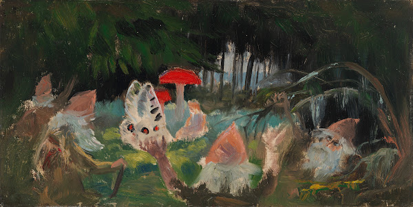 The Princess and a Butterfly Underneath a Fly Agaric sketch for the painitng Far
