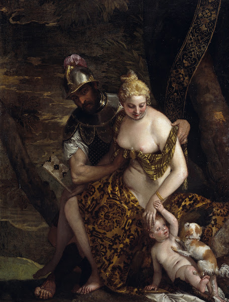 Mars Venus and Cupid Mars and Venus With Cupid and a Dog About 1580