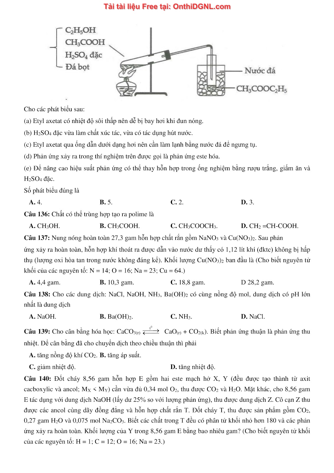 260 bài tập môn Hóa học - Ôn thi ĐGNL ĐHQG Hà Nội Phần 26