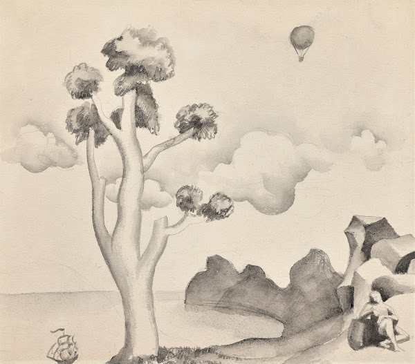 Personnage avec bateau et ballon 1921