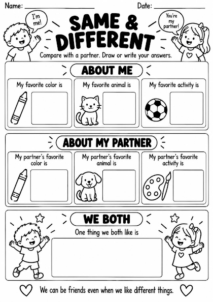 Same and Different Partners Worksheet