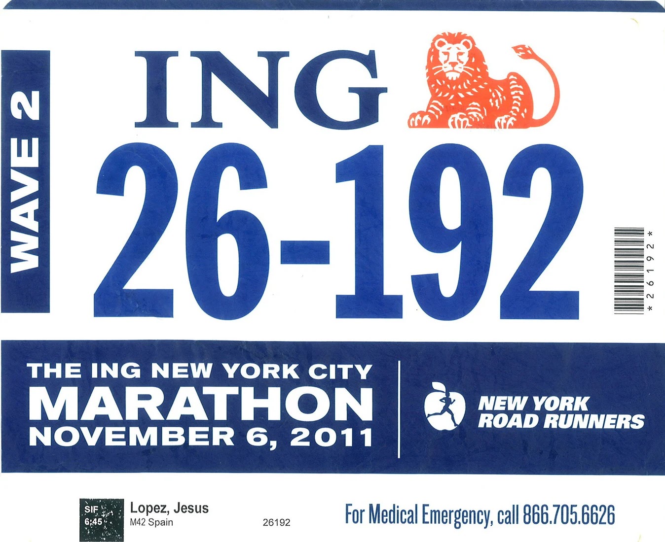 Dorsal de ING NYC Marathon