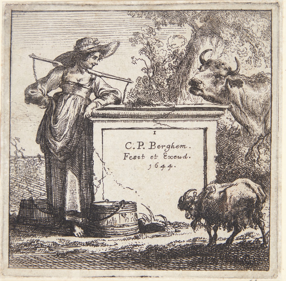 Malkepige lænet mod en piedestal 1644