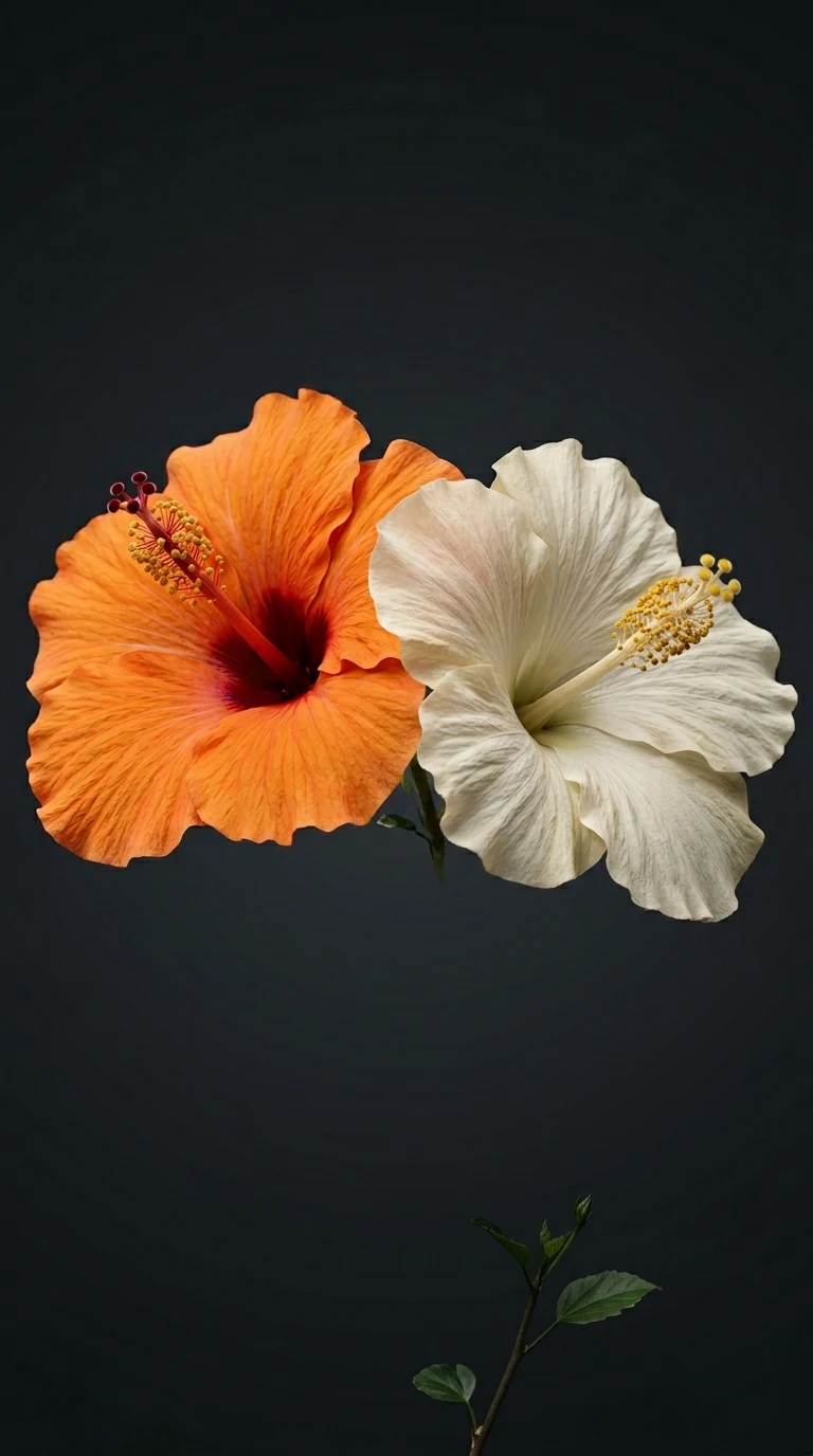 Minimalist Digital Render of Orange and White Hibiscus Flowers - Free 4K mobile Wallpaper