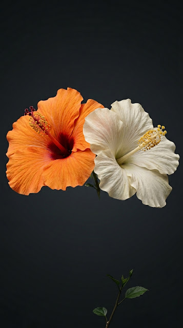 Minimalist Digital Render of Orange and White Hibiscus Flowers - Free mobile Wallpaper