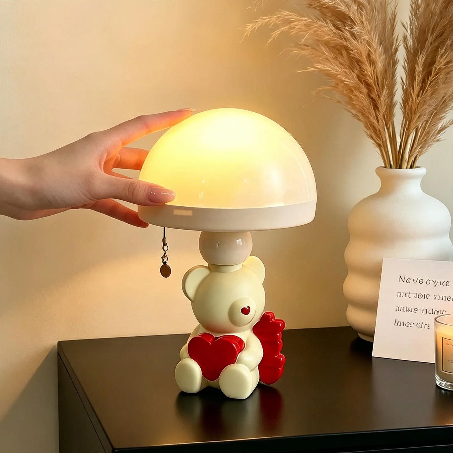 Nightstand lamp with motif, pull switch