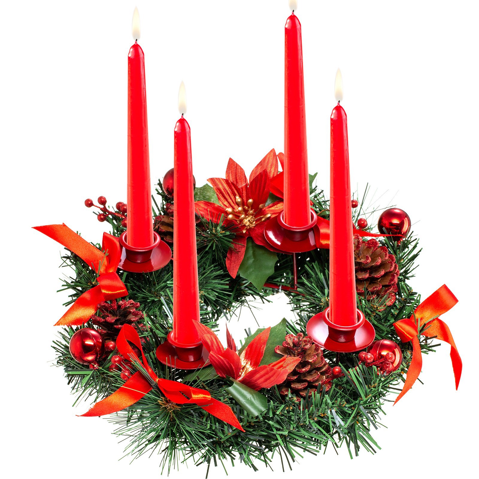 Christmas Advent Wreath with Red Ribbon, 30 cm