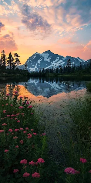 Mount Shuksan Sunset, Mountain, Mount Scenery, Fjord, Nature Full HD iPhone Wallpaper Background