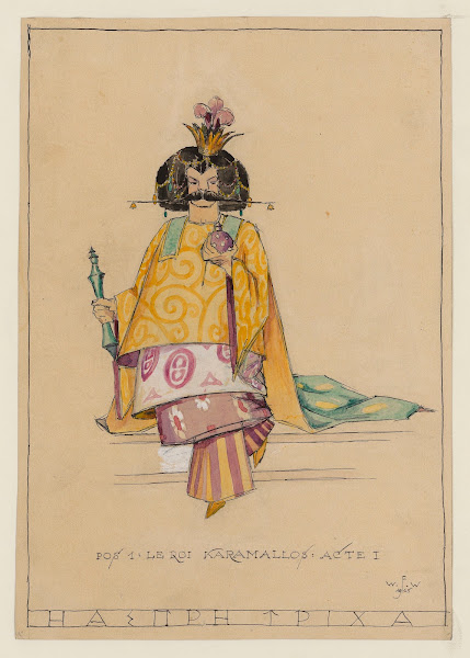 Le Cheveu blanc  maquette de costume  le roi Karamallos acte I 1910s