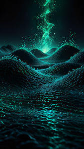 Deep Sea Bioluminescence Abstract Art Glowing Ocean Waves