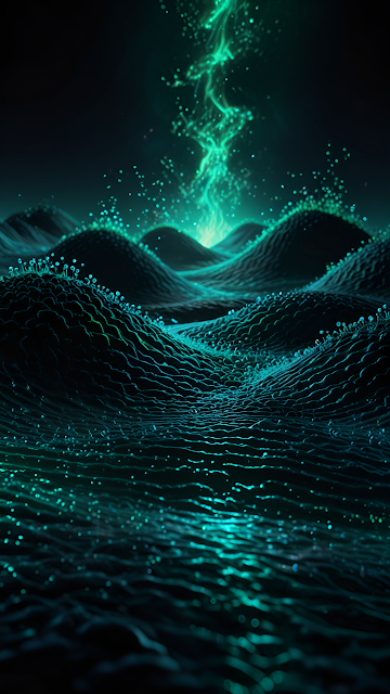 Deep Sea Bioluminescence Abstract Art Glowing Ocean Waves - Free mobile Wallpaper