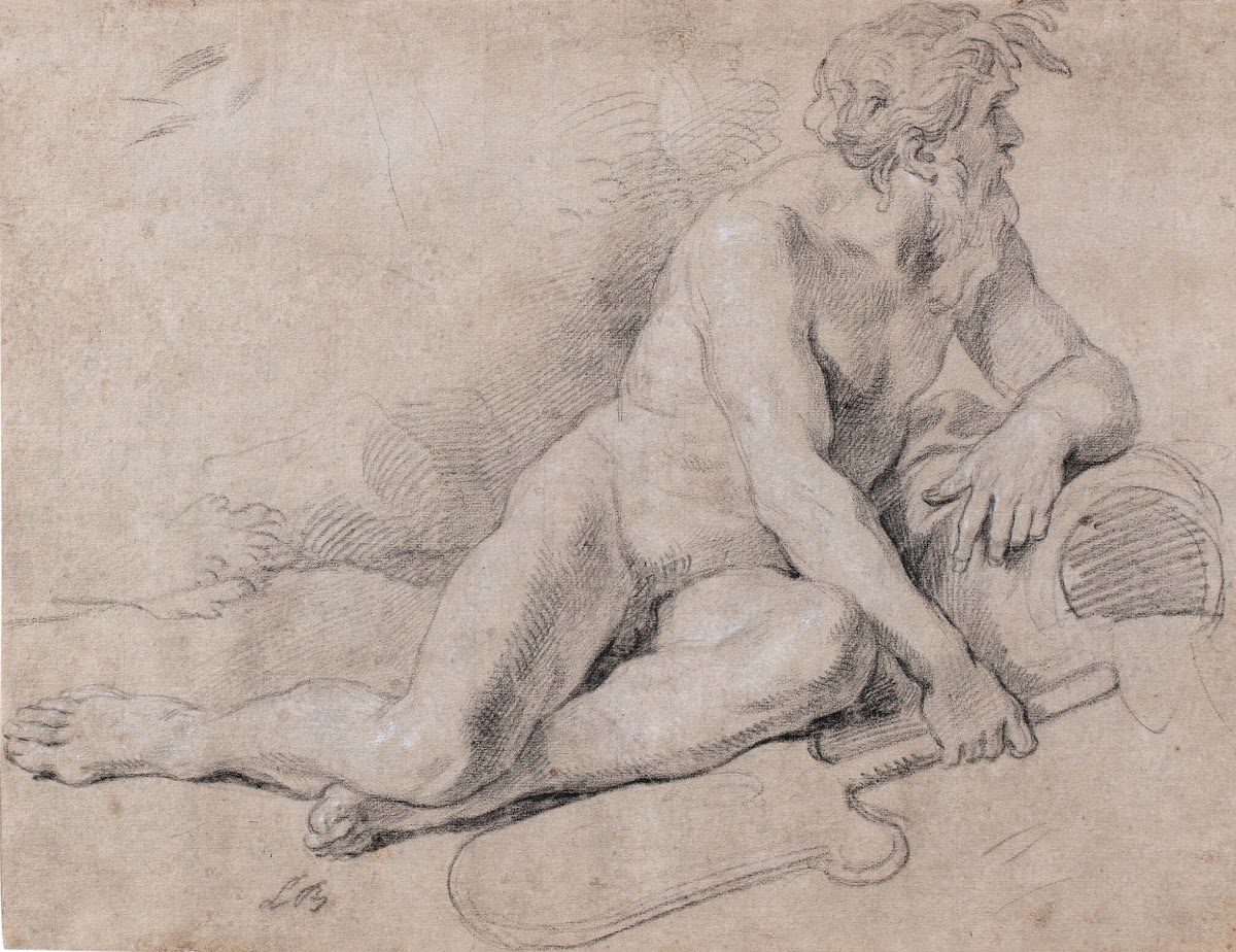 A study of a river godreclining holding an oar in his right hand