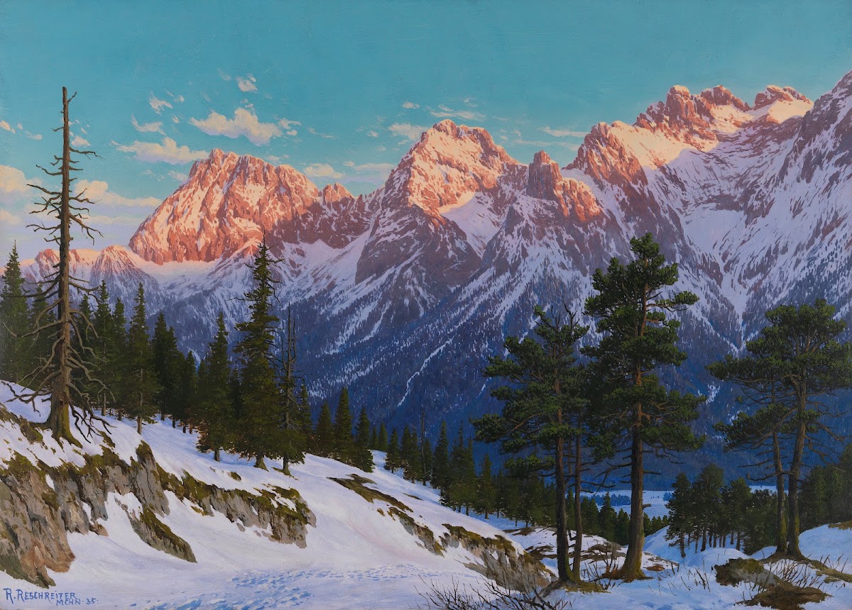 Winterliche Abendstimmung bei Mittenwald 1935