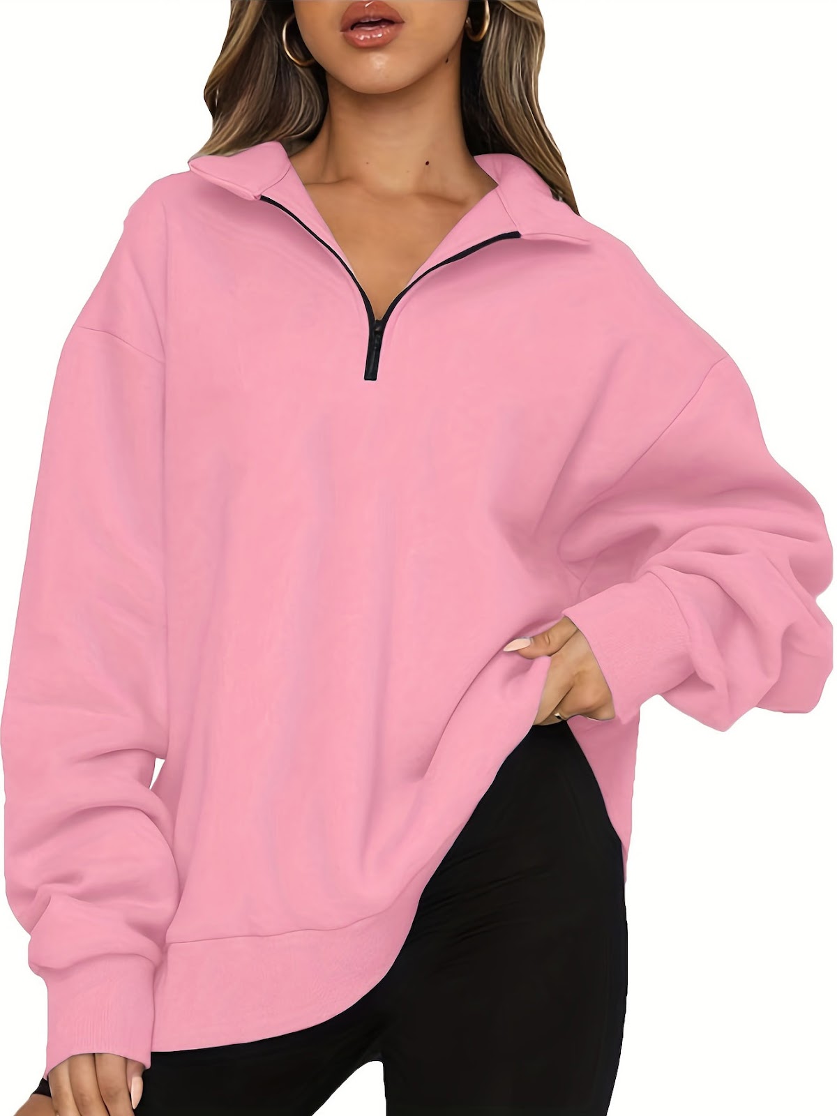 Women's sweatshirt with zip and stand-up collar