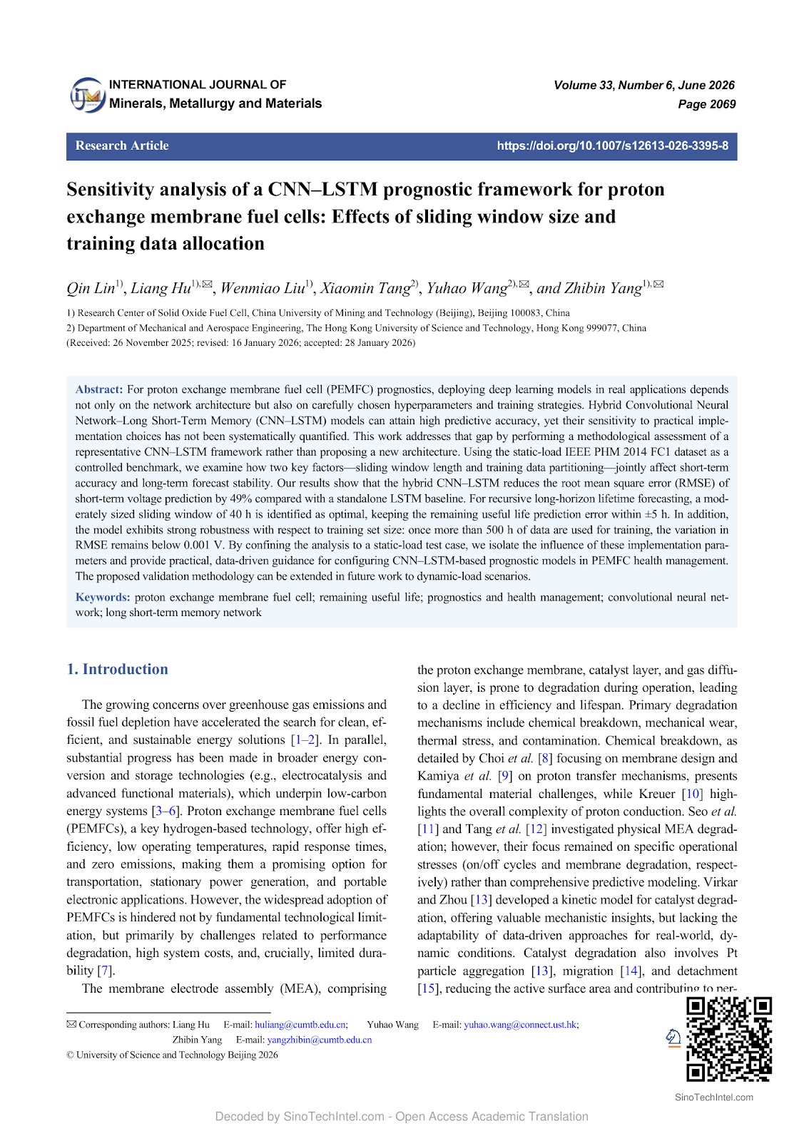 Sensitivity analysis of a CNN–LSTM prognostic framework for proton exchange membrane fuel cells: Effects of sliding window size and training data allocation