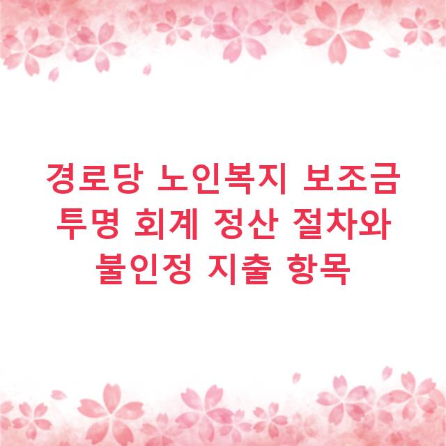 경로당 노인복지 보조금 투명 회계 정산 절차와 불인정 지출 항목