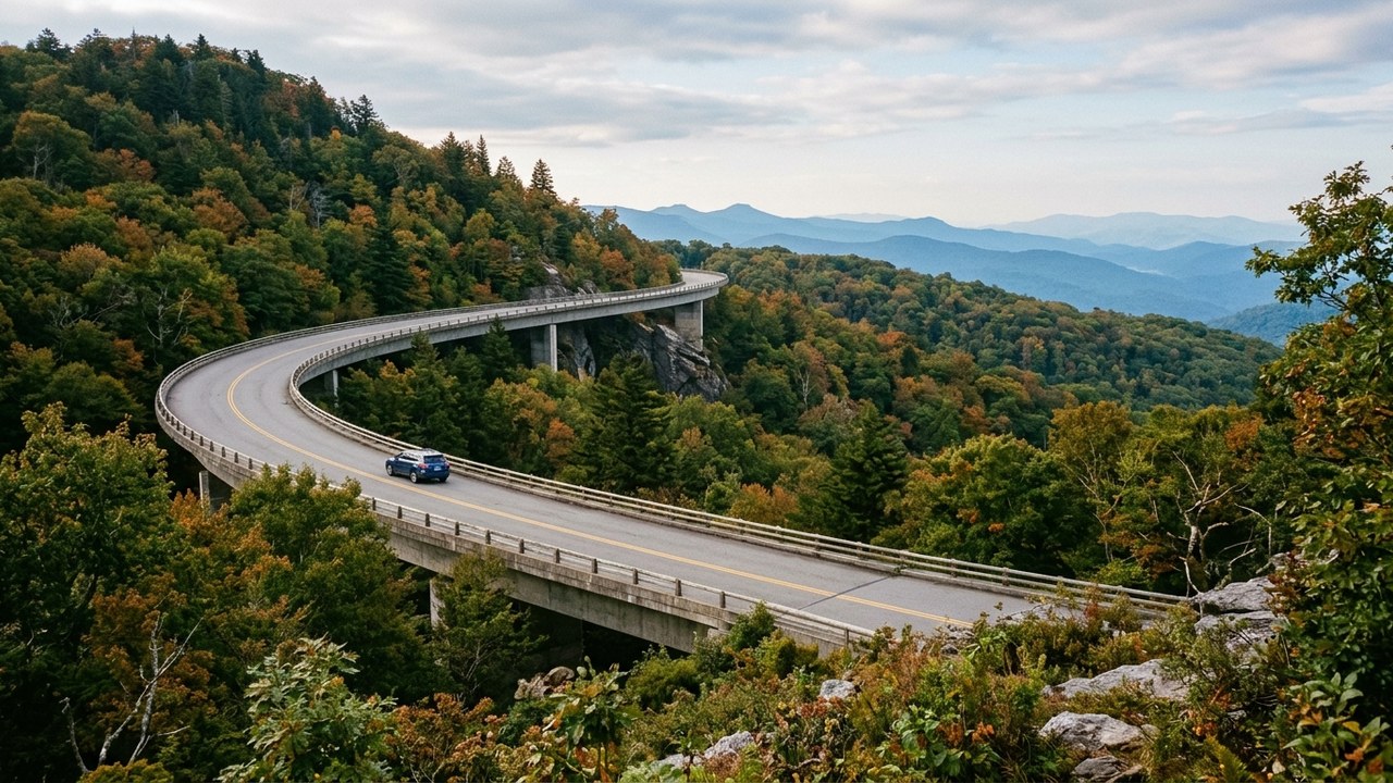 Linn Cove Viaduct curving around Grandfather Mountain on Blue Ridge Parkway