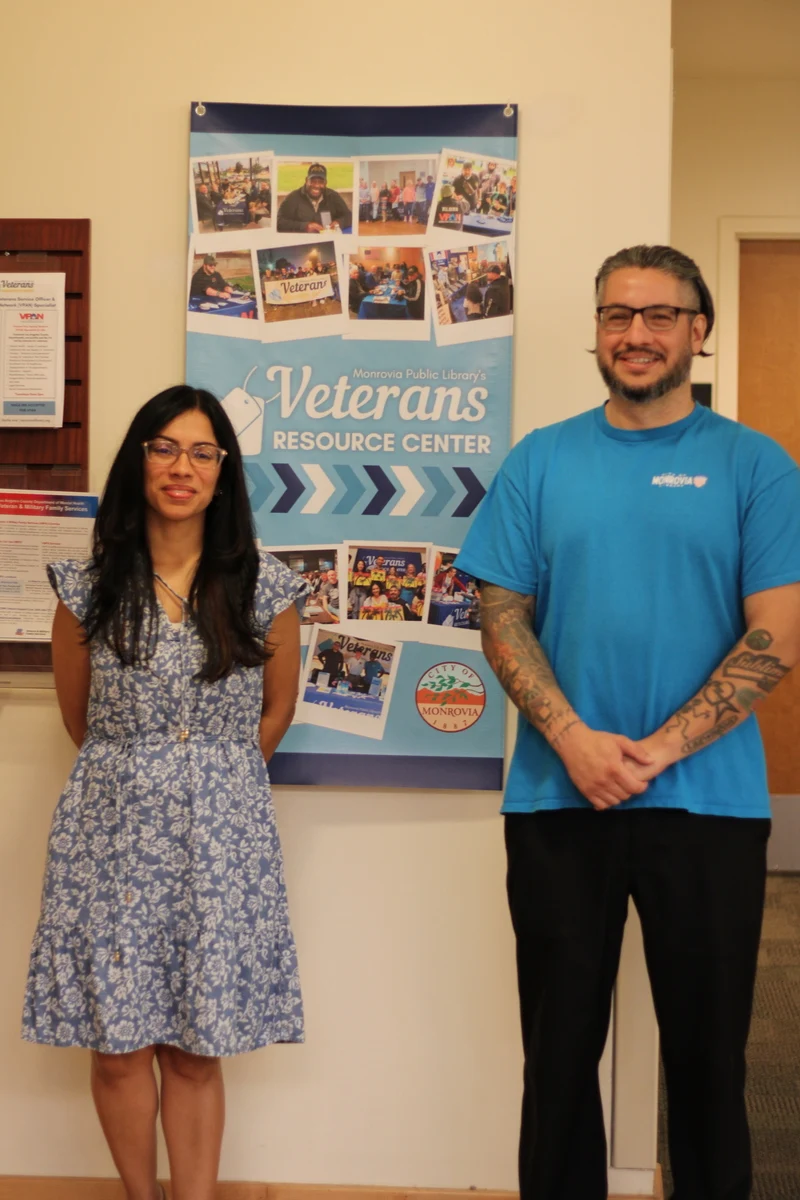 Maira Hernandez-Andrade and Kurt Gally at Monrovia Public Library’s Veterans Resource Center