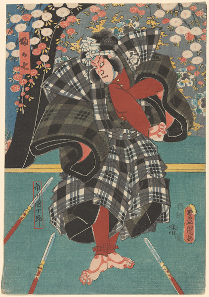 The Actor Ichikawa Danjuro in a Plaid Costume ca 1850