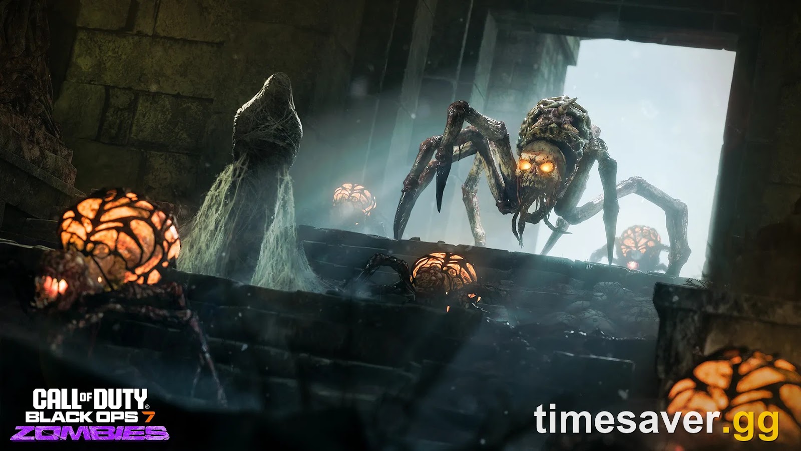 Black Ops 7 Zombies Web Mother — a giant spider elite cocooning zombies with webbing in Rex Infernus