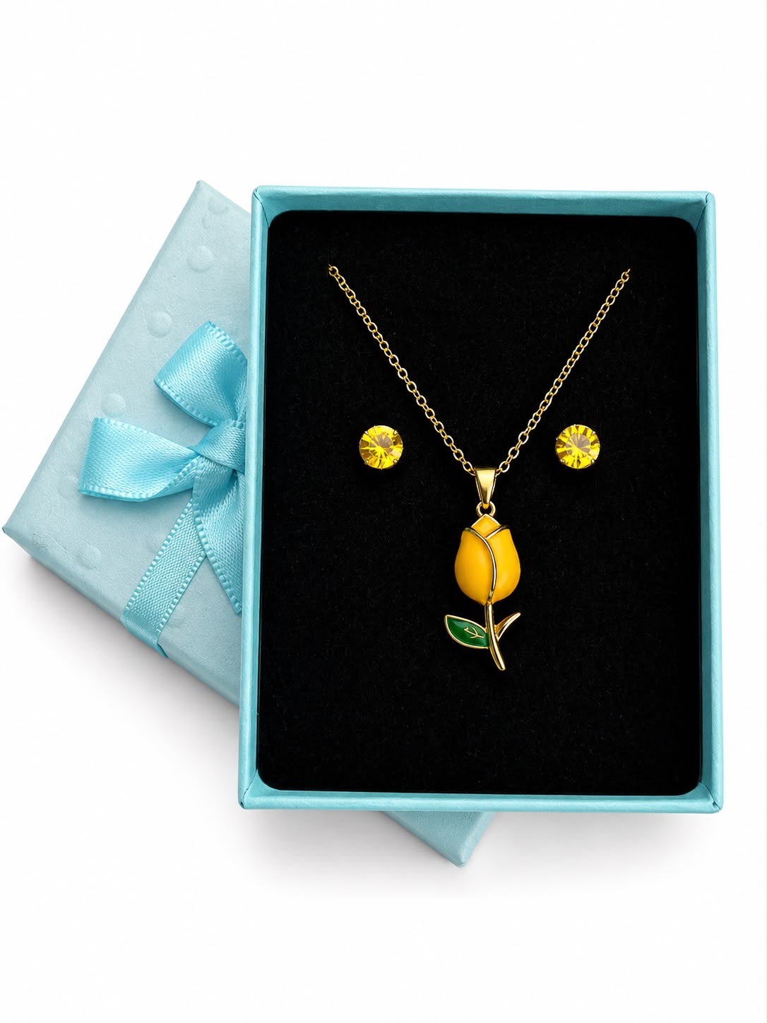 Set De Collar Tulipán Amarillo Y Aretes Circonia