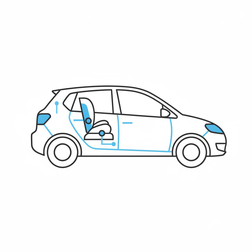 Side view vector illustration of a family car rear child seat with visible latch connectors and top tether anchor 2nd hand cars near me