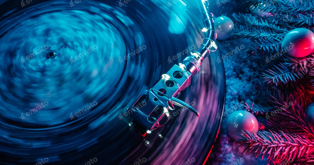 Retro Christmas: Vinyl Player with Festive Decorations Free Download – Envato Elements