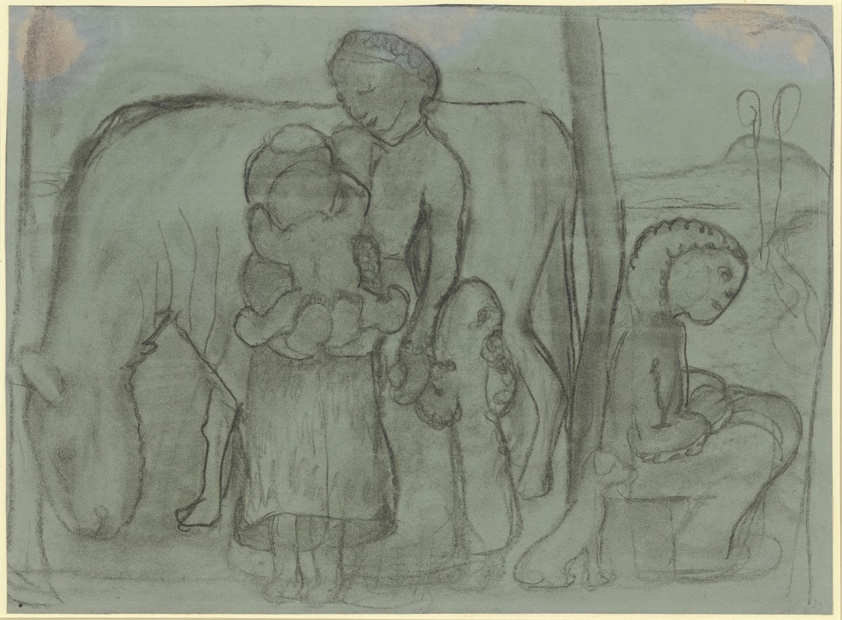 Five children donkey and dog
