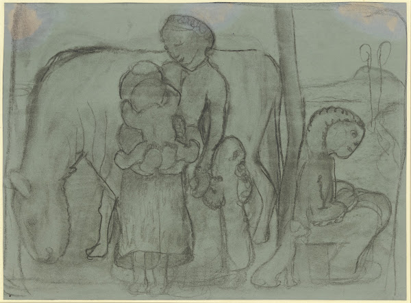 Five children donkey and dog