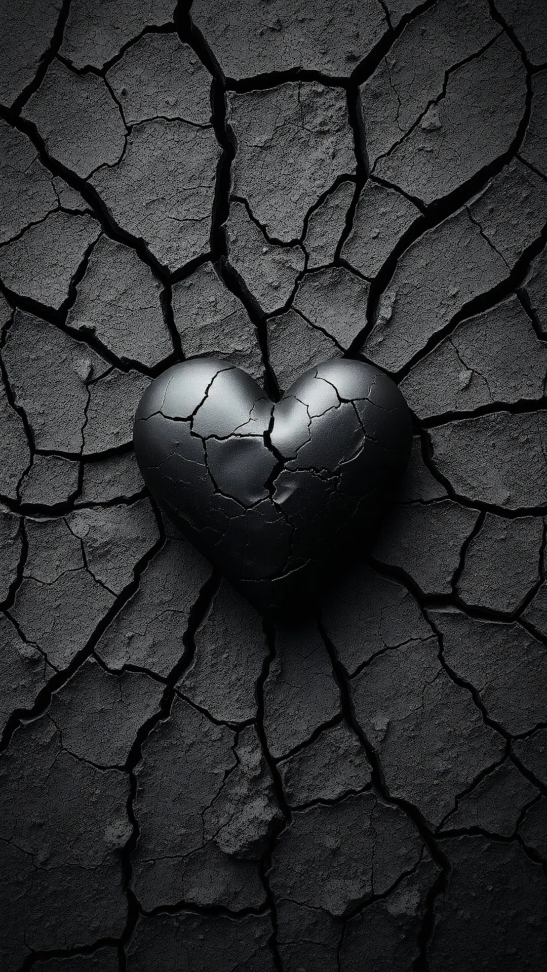 Cracked Black Heart on Dry Earth Surface - Free 4K mobile Wallpaper