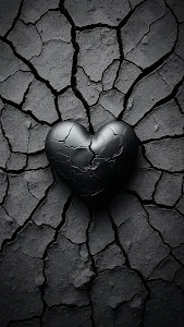 Cracked Black Heart on Dry Earth Surface