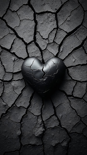 Cracked Black Heart on Dry Earth Surface - Free mobile Wallpaper