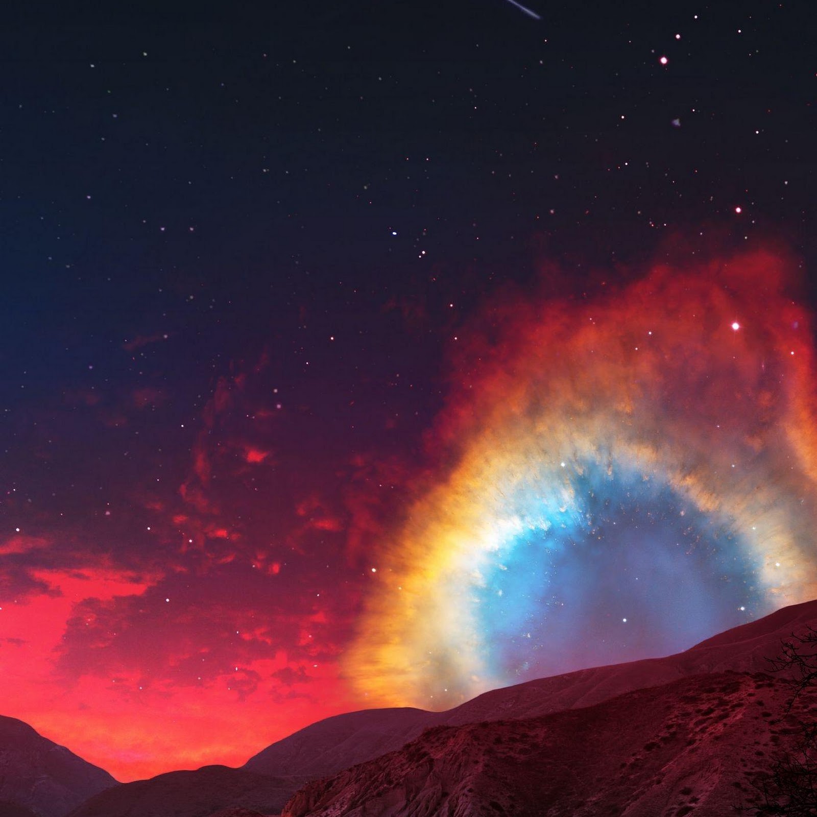 Download Cosmic Mountain Road Light Trails Full HD iPhone