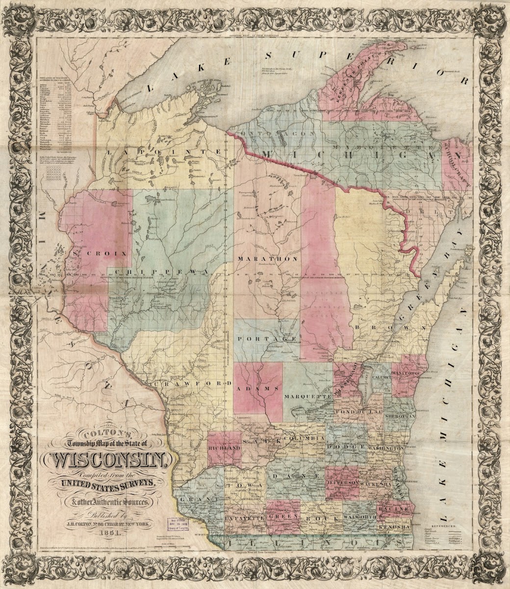 Coltons township map of the State of Wisconsin 1851